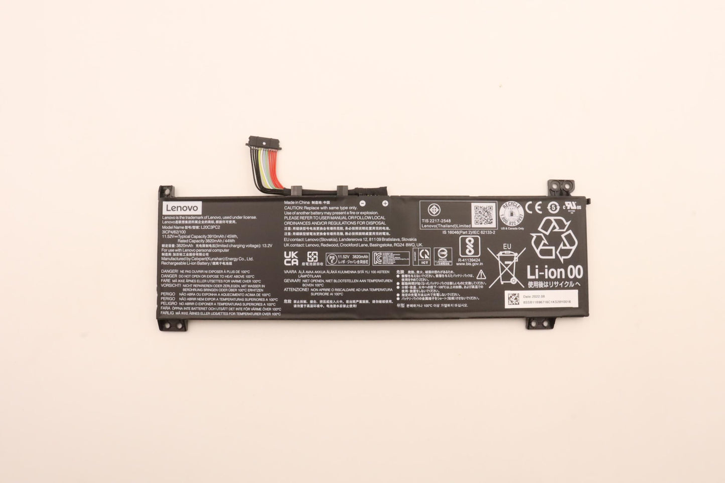 Lenovo (5B11B96719) Battery, 11.52V, 45Wh, 3-Cell, Rechargeable