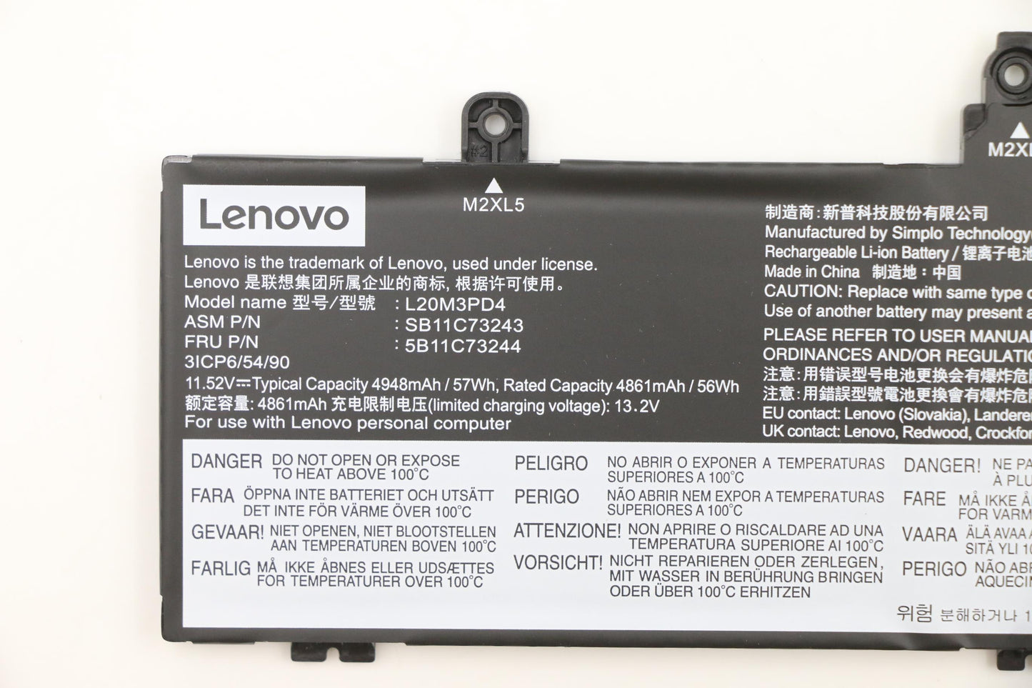 Lenovo (5B11C73244) Internal Rechargeable Battery, 11.52V, 57Wh, 3-cell