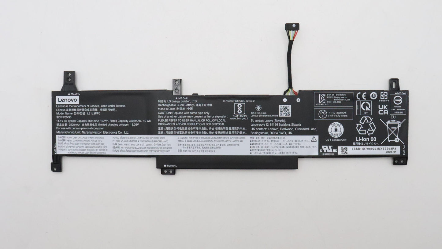 Lenovo (5B11D70896) Internal Battery, 3-Cell, 42Wh, 11.4V