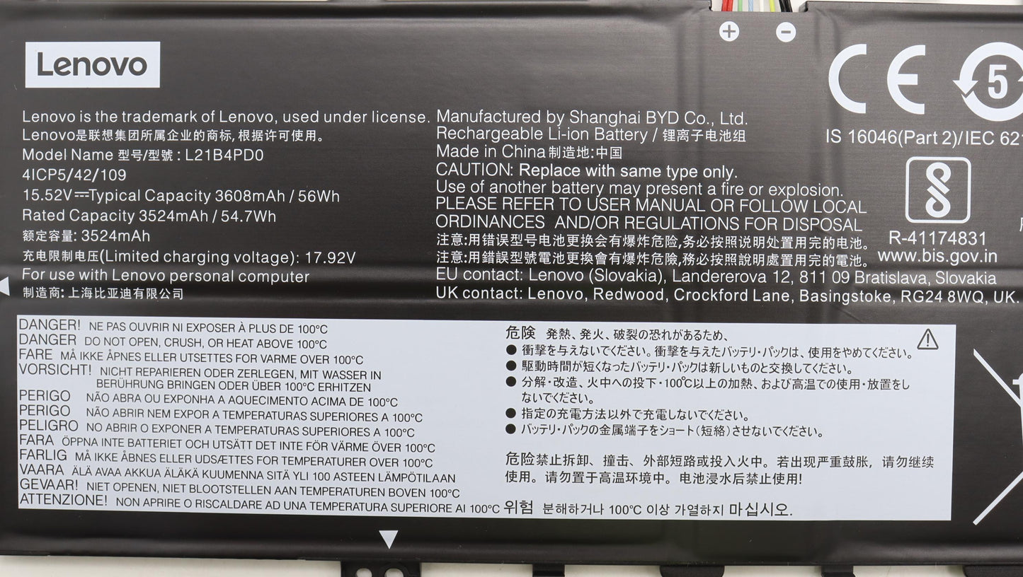 Lenovo Battery Byd L21B4Pd0 15.52V56W - 5B11D96865