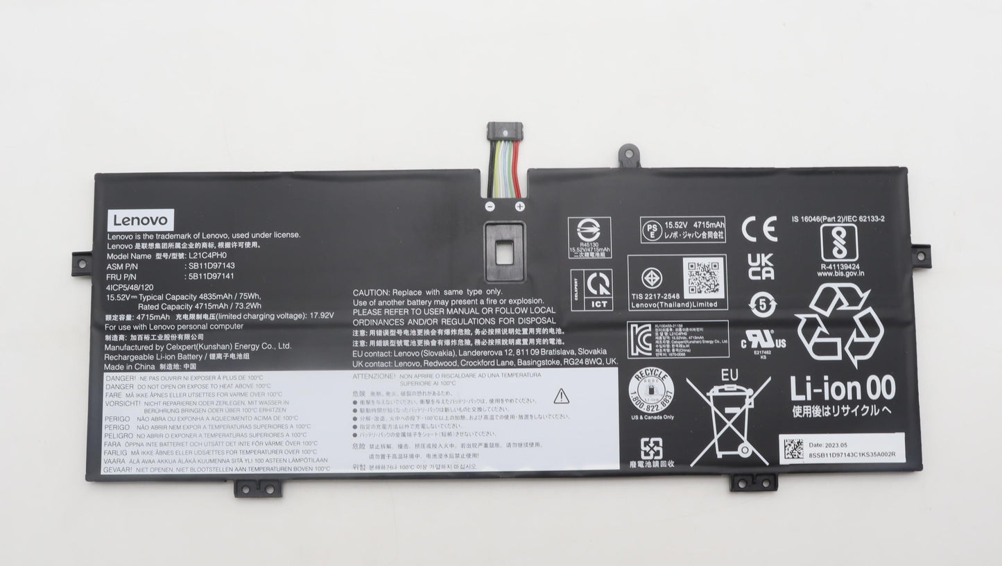 Lenovo (5B11D97141) Internal Battery, 4-Cell, 75Wh, 15.52V