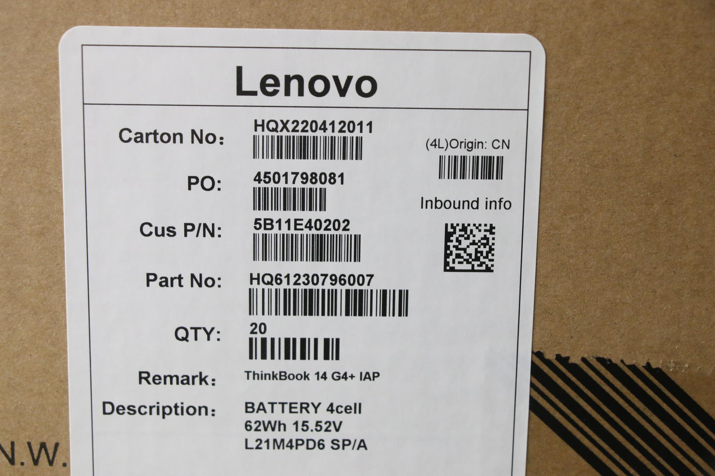 Lenovo Battery 4Cell 62Wh 15.52V L21M - 5B11E40202