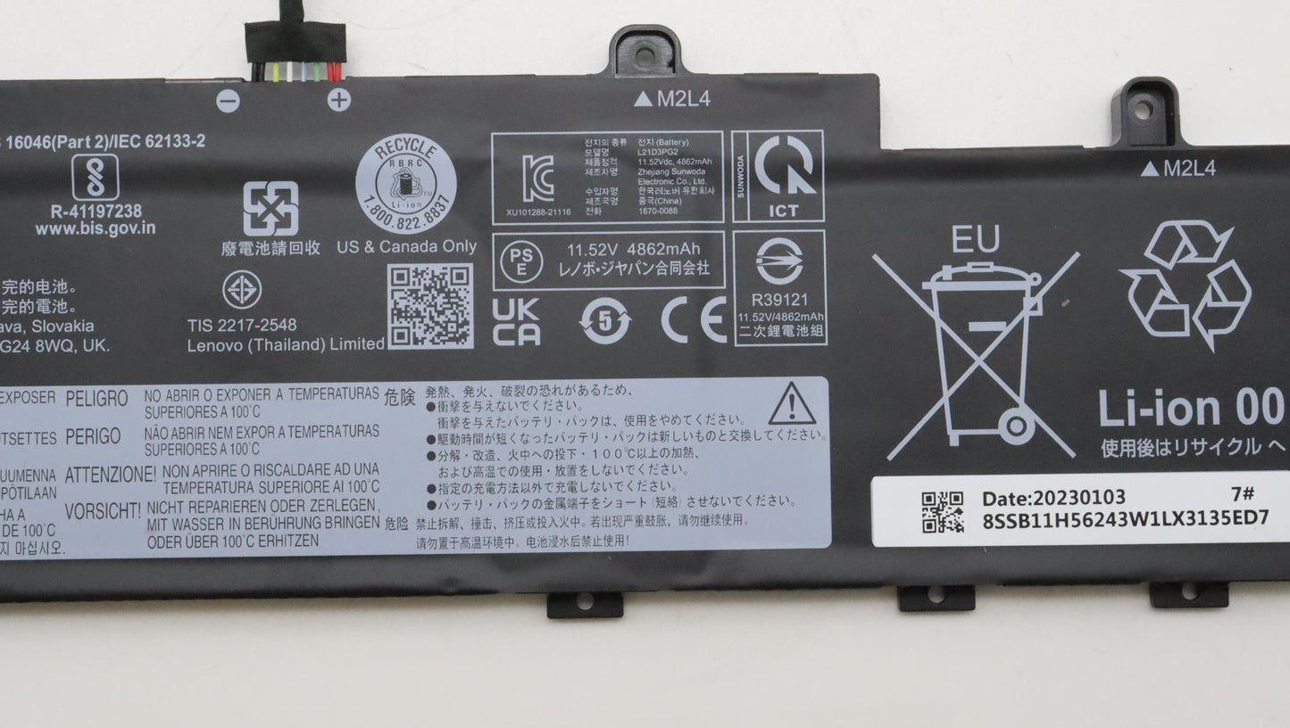 Lenovo (5B11H56342) Battery, 11.52V, 57Wh, 3-cell, Internal