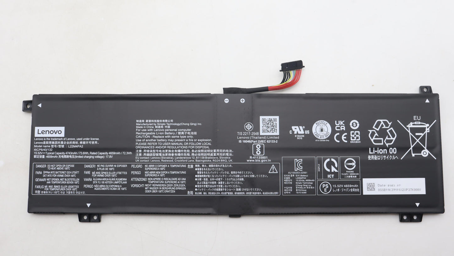 Lenovo Battery 4Cell73.6Wh15.52Vl22M4 - 5B11K39112