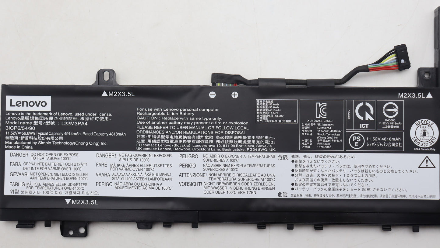 Lenovo (5B11K39361) Internal Battery, 3-Cell, 56.6Wh, 11.52V