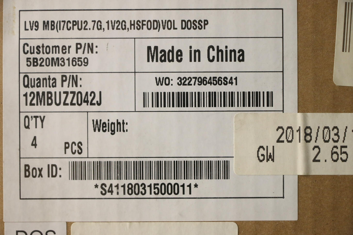 Lenovo Lv9 Mb(I7Cpu2.7G,1V2G,Hsfod)Vo - 5B20M31659