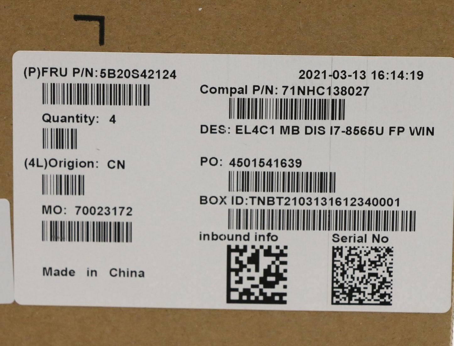 Lenovo Mb Dis I7-8565U Fp Win - 5B20S42124