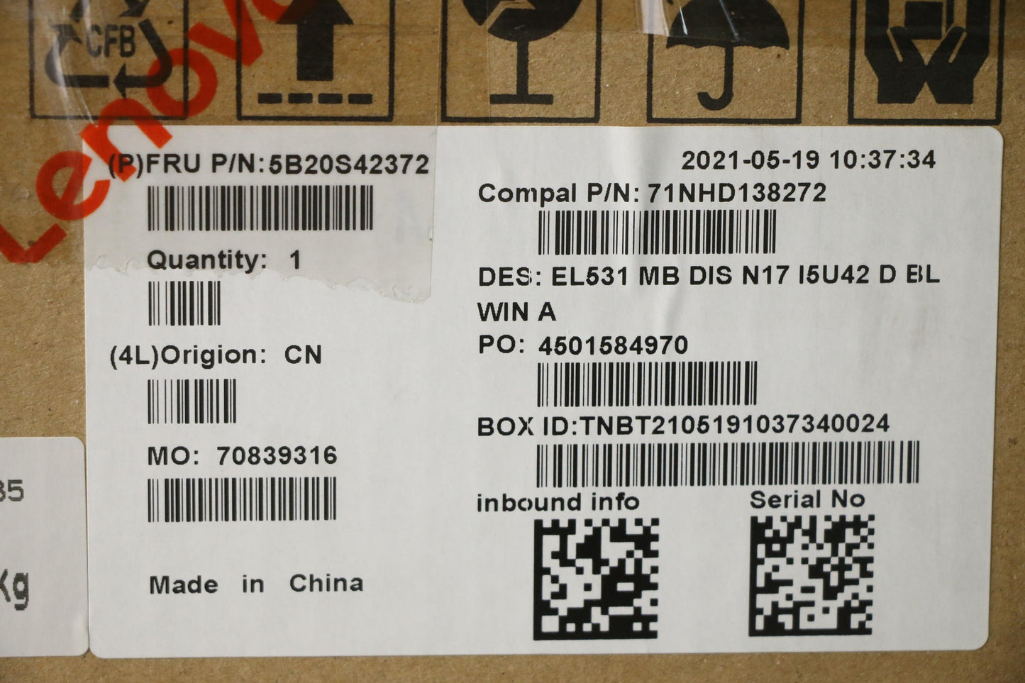 Lenovo Mb Dis N17 I5U42 D Bl Fp T Win - 5B20S42372