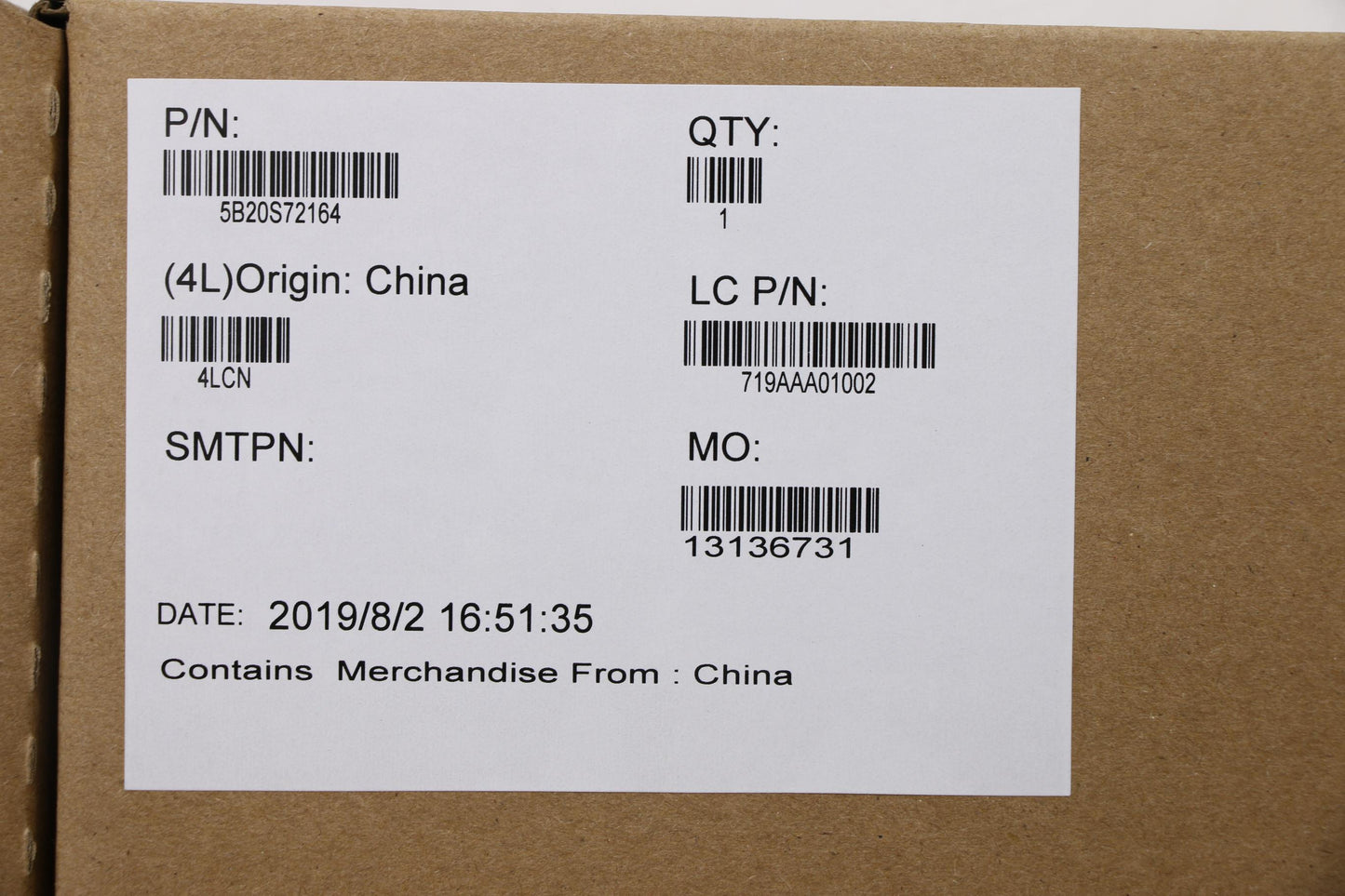 Lenovo Mb I7-9750H P6 4G Win Na N-Tpm - 5B20S72164