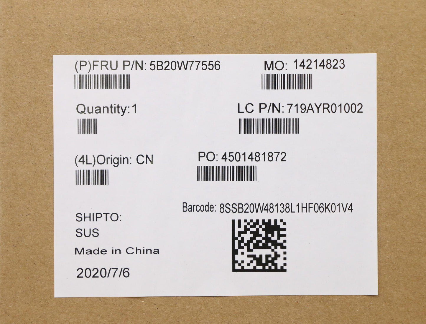 Lenovo Motherboard with R3 4300U, 4GB RAM, and TPM - 5B20W77556