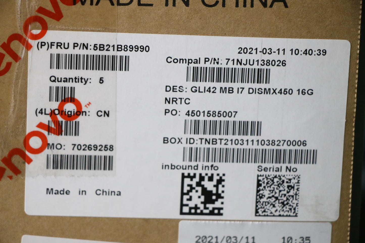 Lenovo Bdplanar Mb C 82L3 Nok I7Mx450 - 5B21B89990