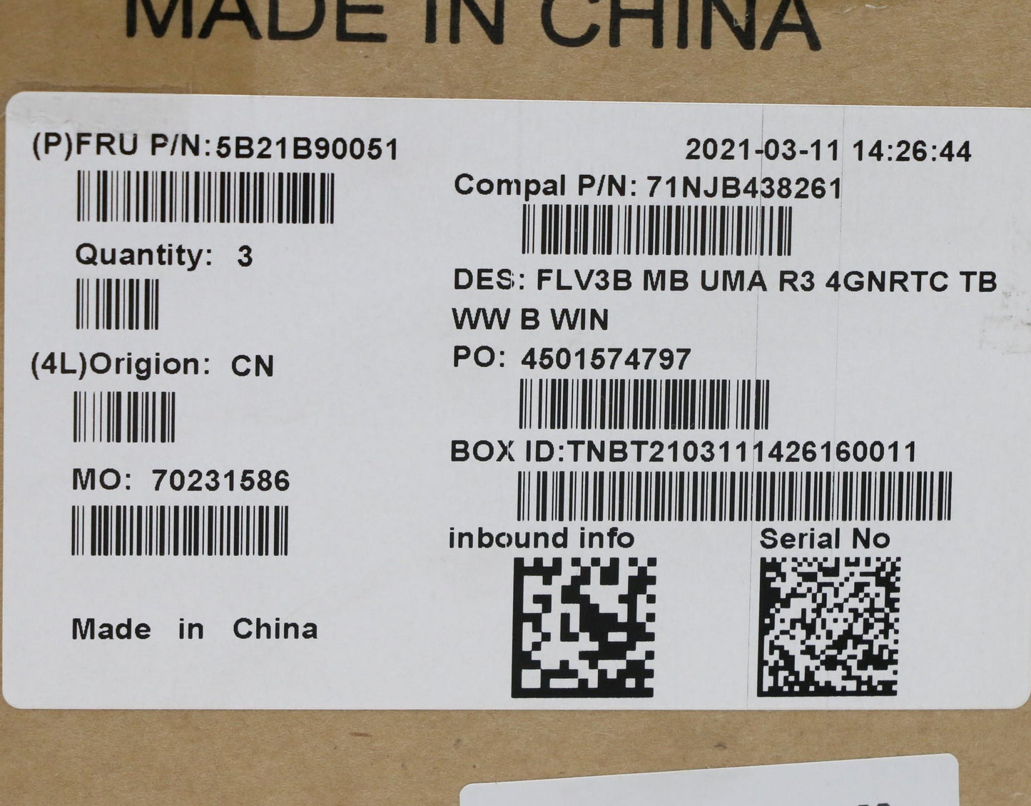 Lenovo Bdplanar Mbc20Vg Winr343_Uma4G - 5B21B90051