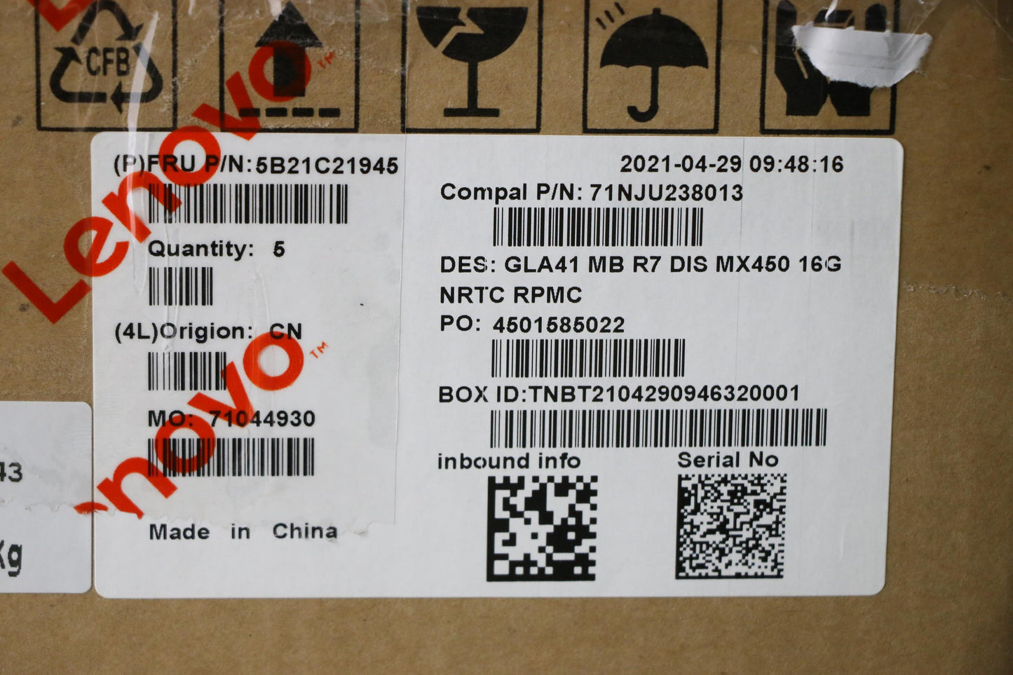 Lenovo Bdplanar Mb C 82L7 Nok R7Mx450 - 5B21C21945