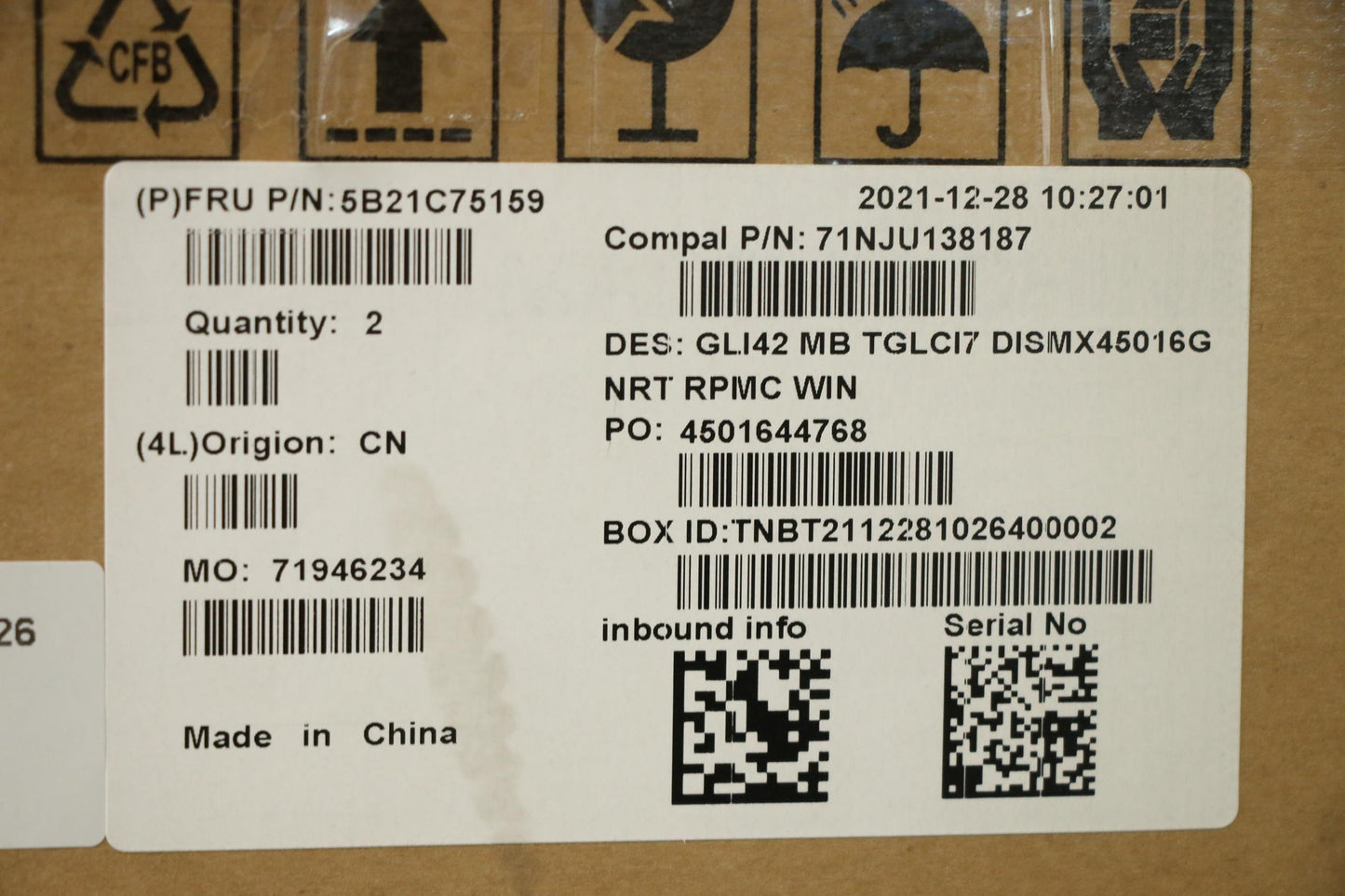 Lenovo Bdplanar Mbc82L3Win I71195Mx45 - 5B21C75159