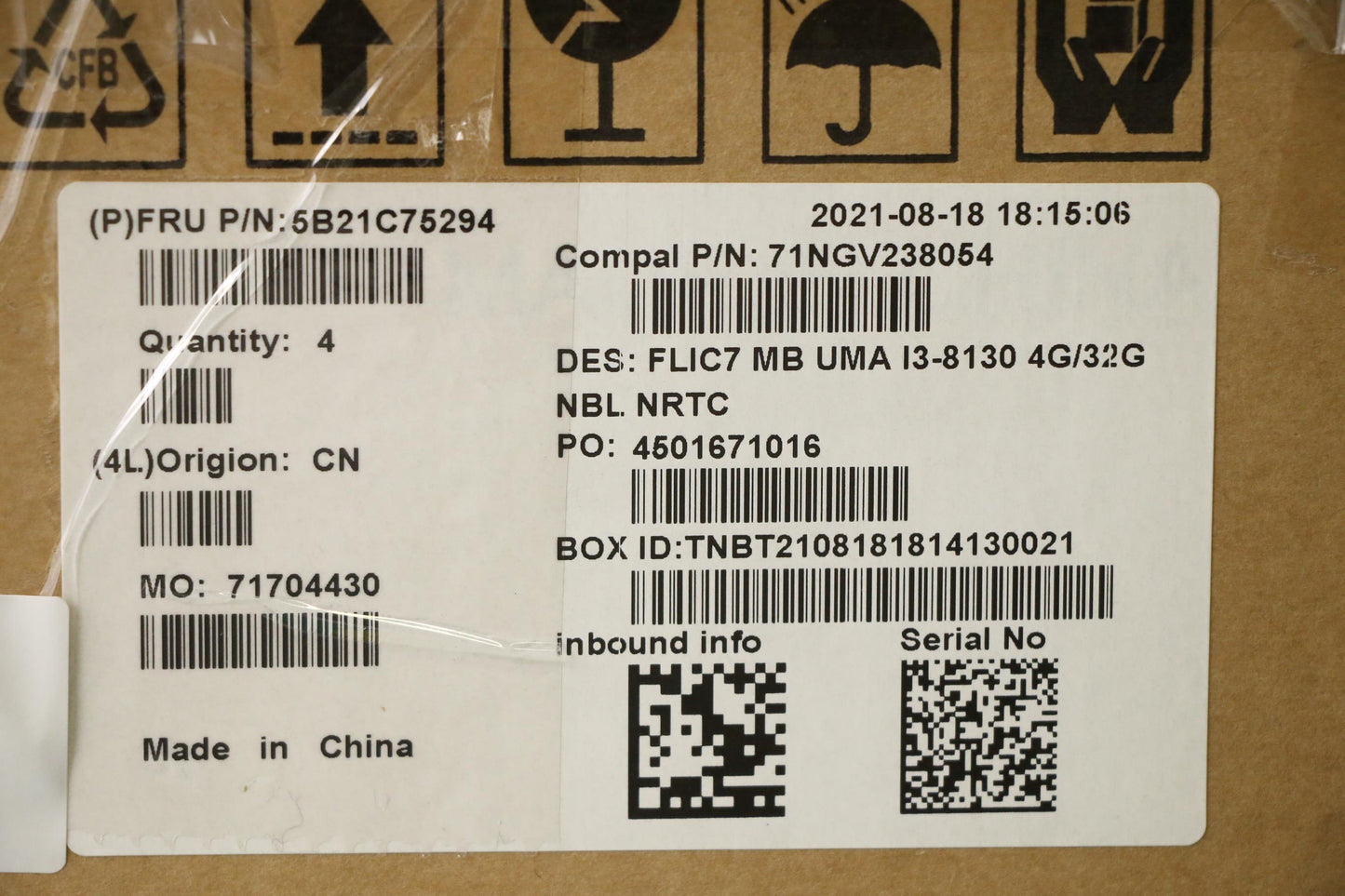 Lenovo Bdplanar Mb 81T9 Uma I3-8130 4 - 5B21C75294