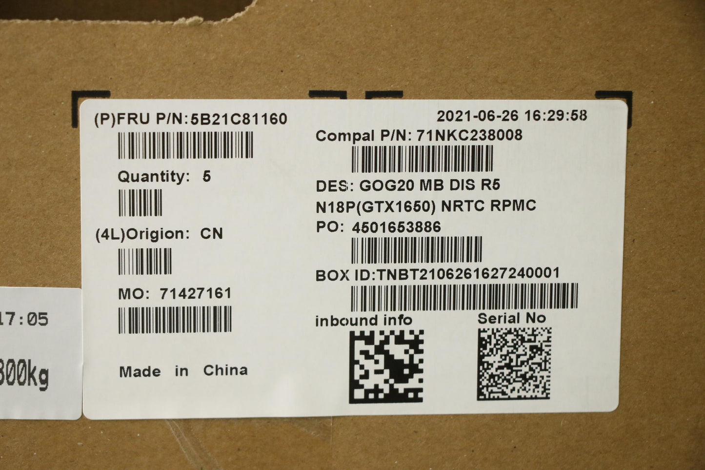 Lenovo Bdplanar Mbc82K2 Nokr55600H_Gt - 5B21C81160