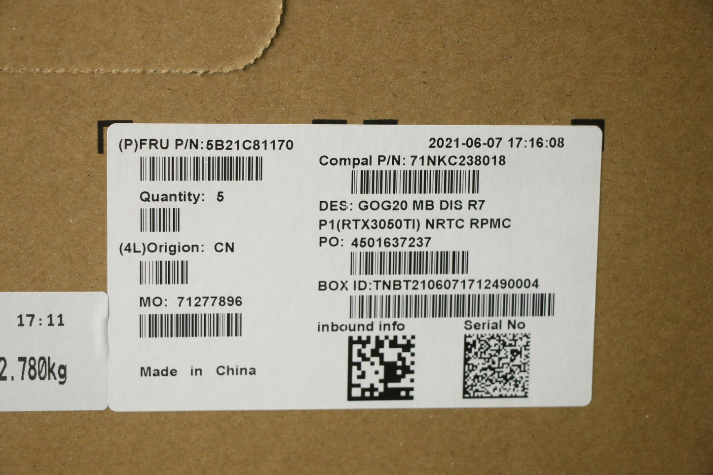 Lenovo Bdplanar Mbc82K2 Nokr75800H_Rt - 5B21C81170