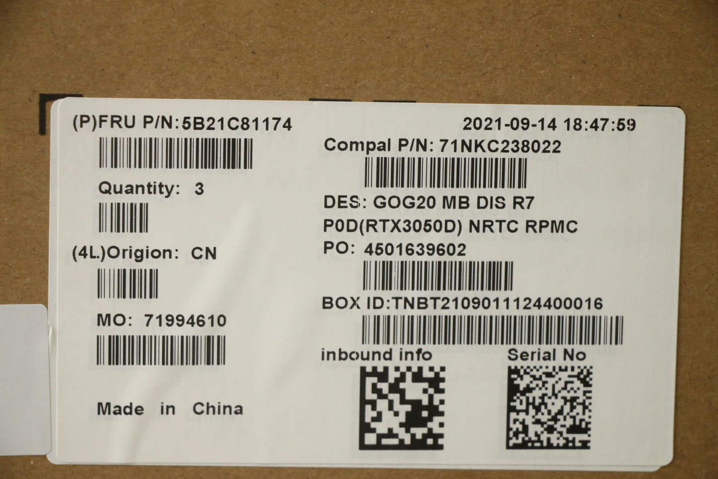 Lenovo Bdplanar Mbc82K2 Nokr75800H_Rt - 5B21C81174