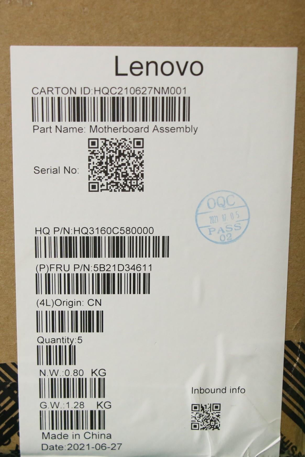 Lenovo Bdplanar Mbh20Wjwini71160G7Uma - 5B21D34611
