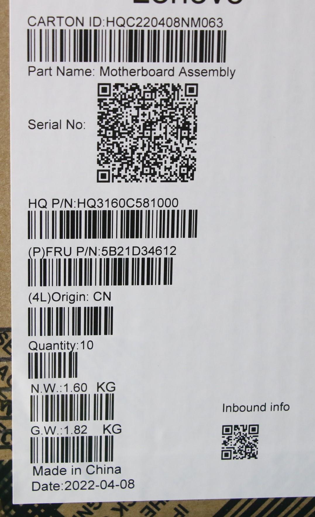 Lenovo Bdplanar Mb20Wjwini7116016Gtpm - 5B21D34612