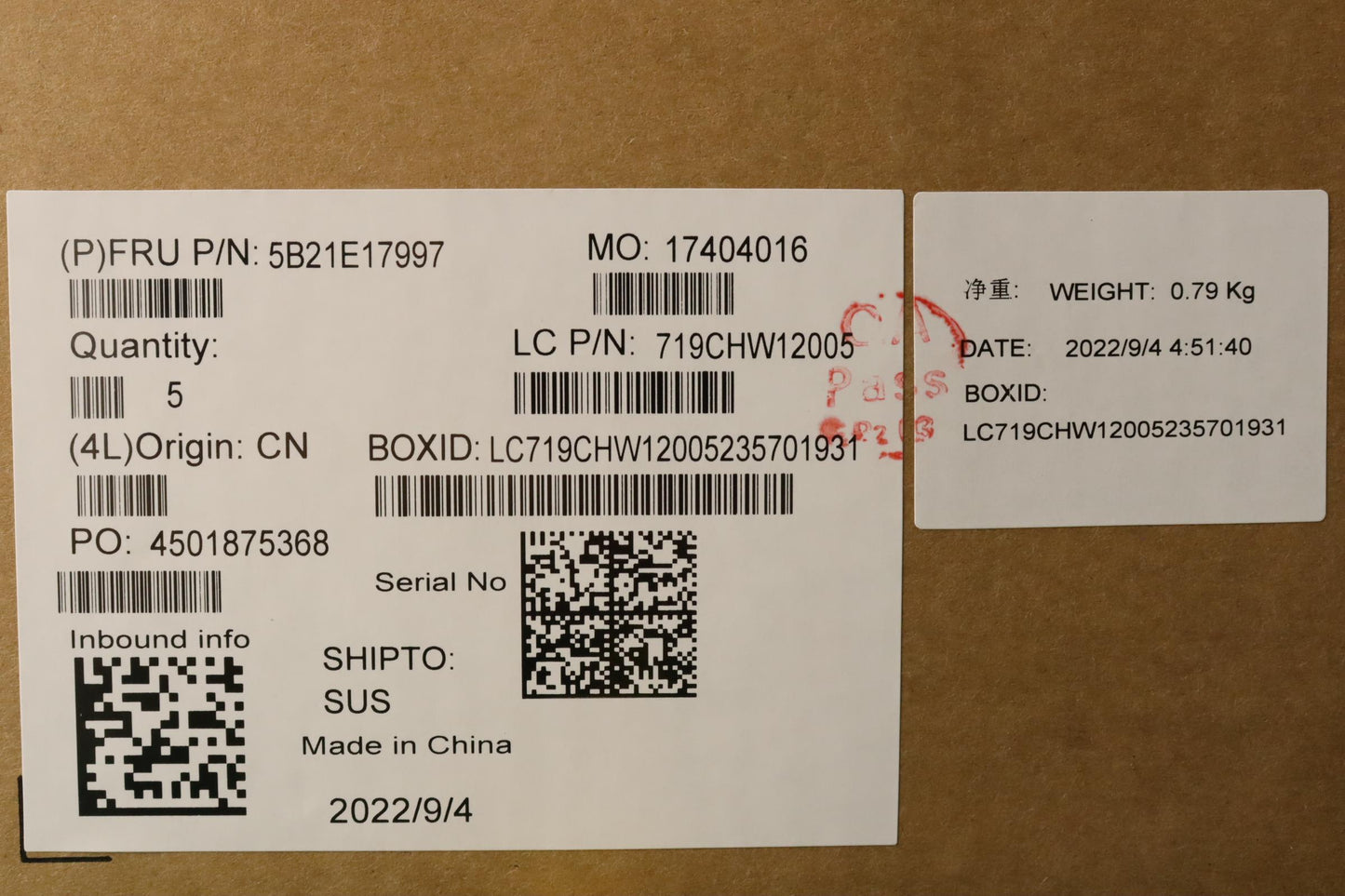 Lenovo Motherboard with N4500, 4GB RAM, 32GB eMMC, No WWAN, MPS - 5B21E17997