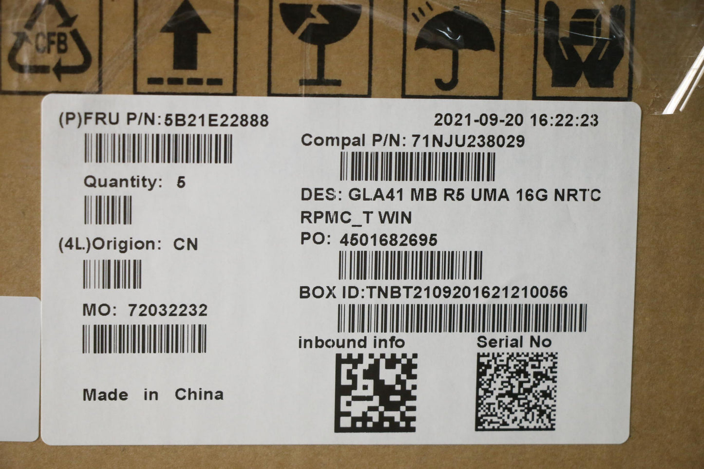 Lenovo BDPLANAR Motherboard C 82L7, Windows, AMD Ryzen 5, 16GB RAM, RPMC_T - 5B21E22888