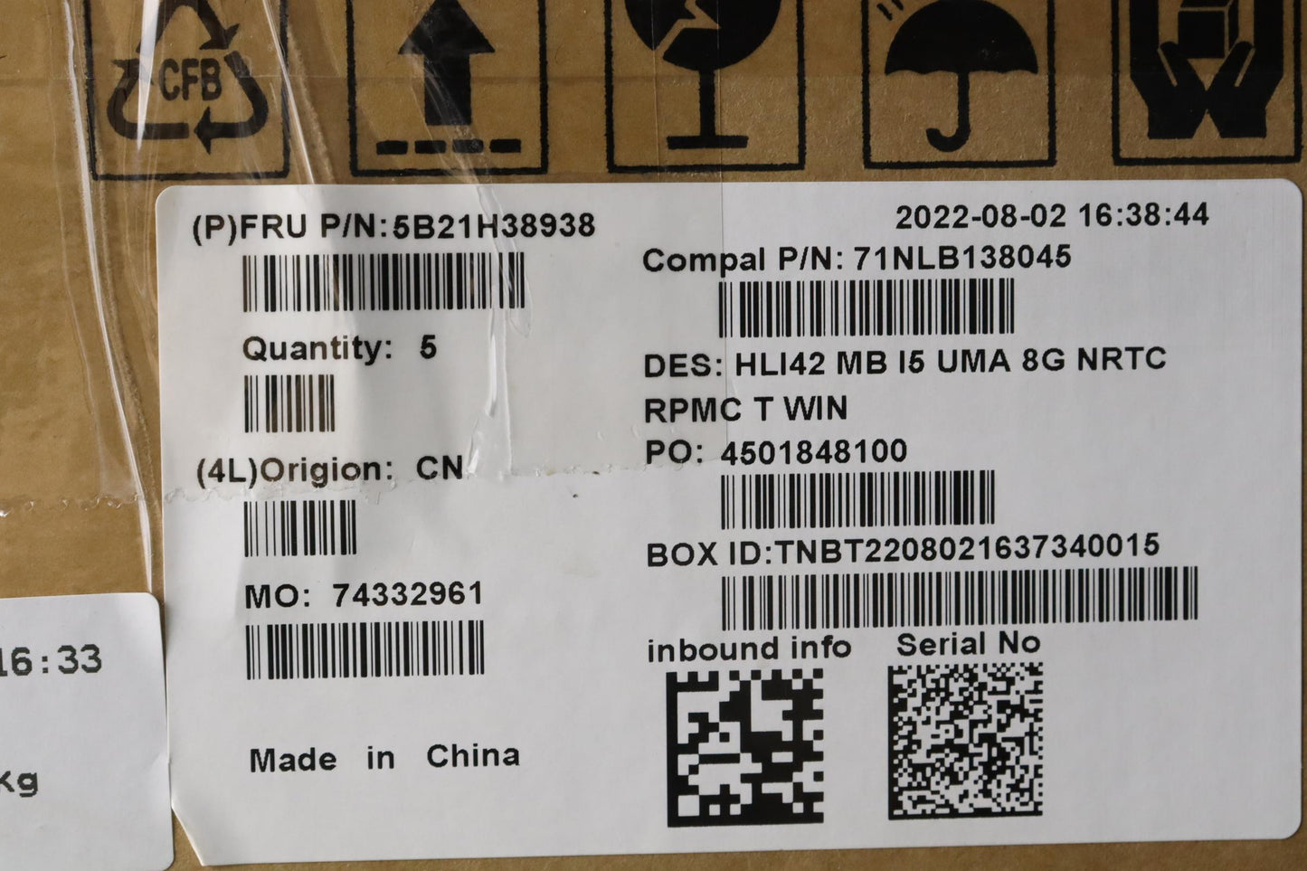 Lenovo Bdplanar Mbc82Sh Win I5124Uma8 - 5B21H38938