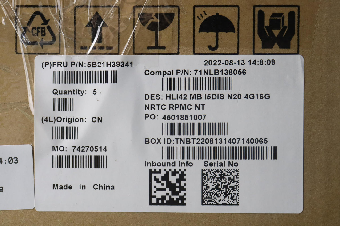 Lenovo Bdplanar Mbc82Shnok I5Rtx20504 - 5B21H39341