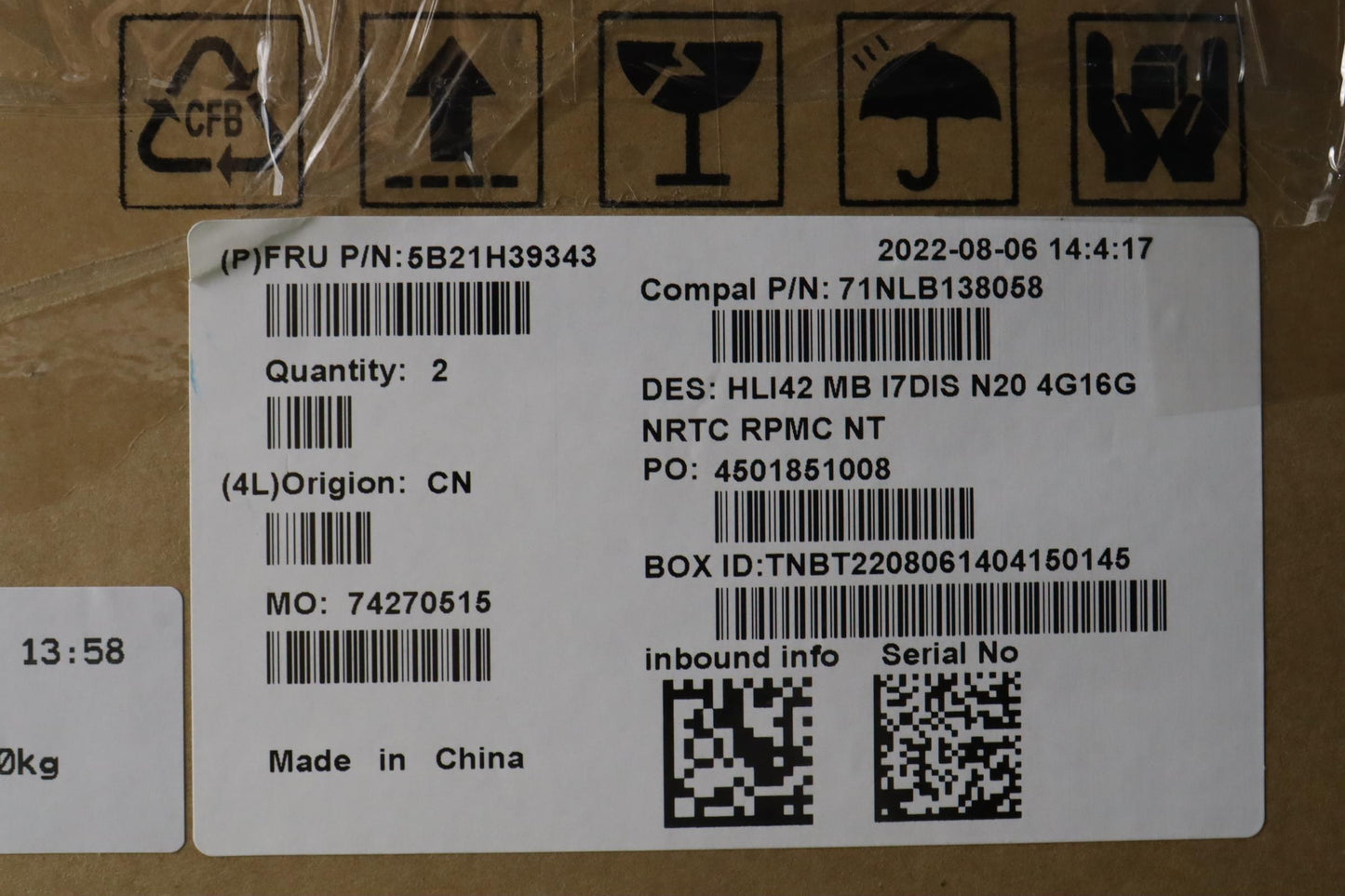 Lenovo Bdplanar Mbc82Shnok I7Rtx20504 - 5B21H39343