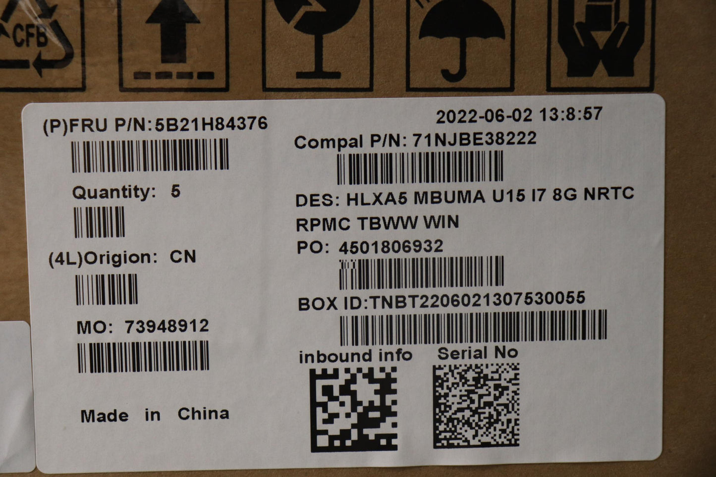 Lenovo Motherboard, Intel i7-1255U, 8GB RAM, Windows-Compatible - 5B21H84376