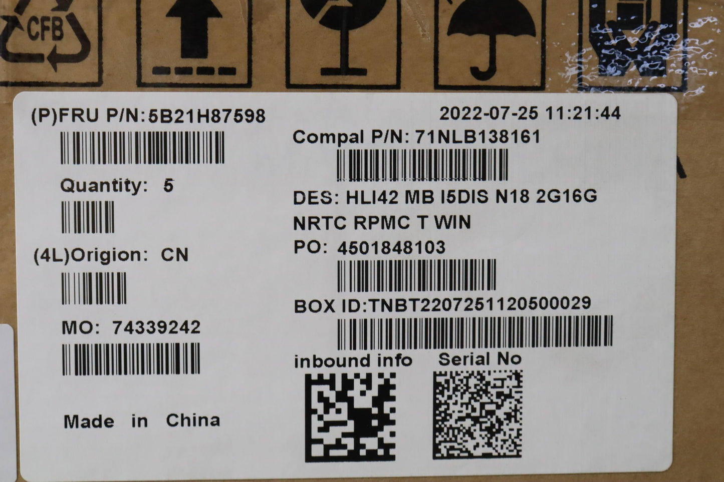 Lenovo Bdplanar Mbc82Sh Win I5Mx5502G - 5B21H87598