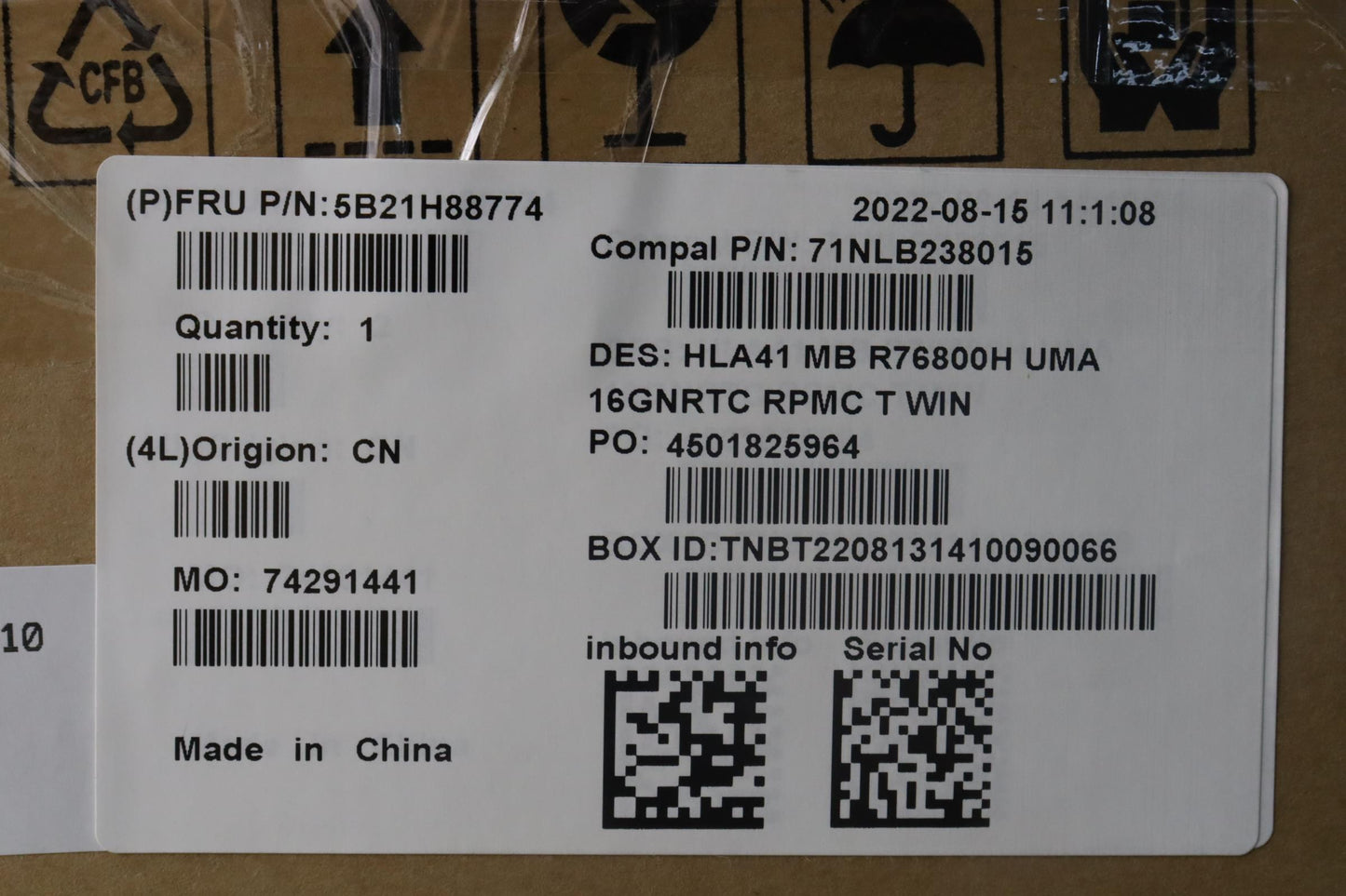 Lenovo Bdplanar Mbc82Sj Win R76800Hum - 5B21H88774