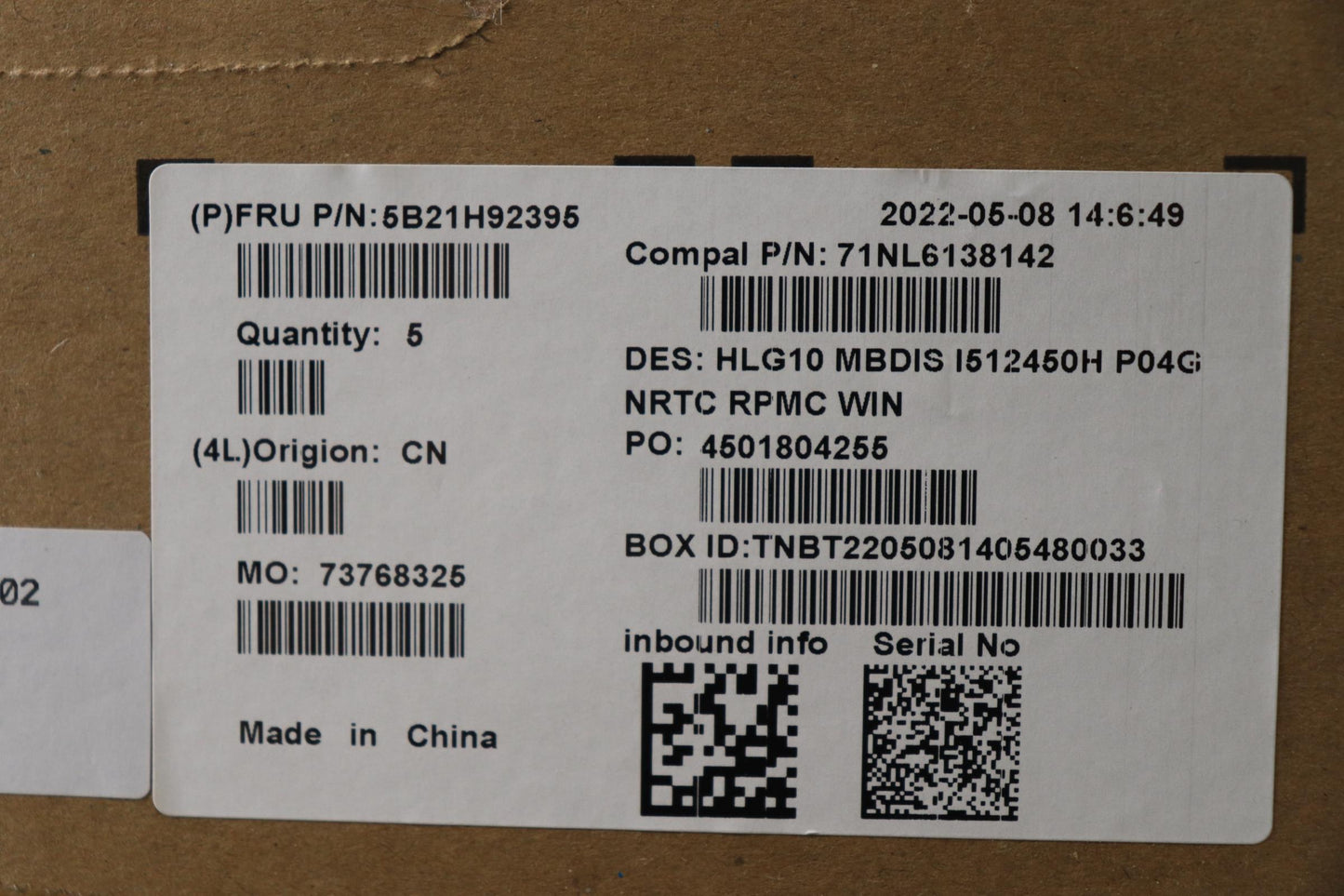 Lenovo Bdplanar Mbc82S9 Win I512450_3 - 5B21H92395