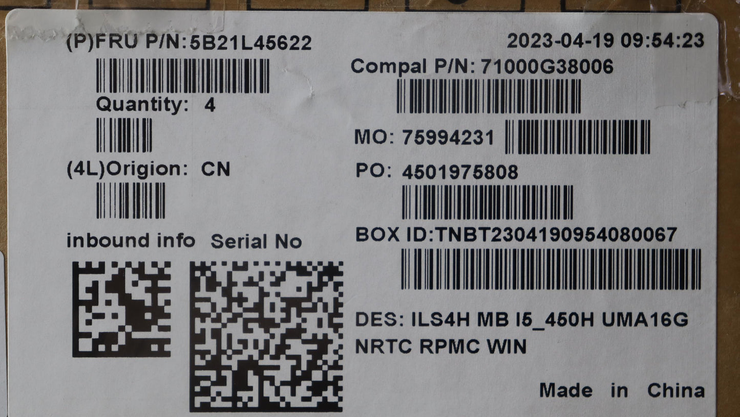 Lenovo Bdplanar Mbc83Bf Wini512450H U - 5B21L45622