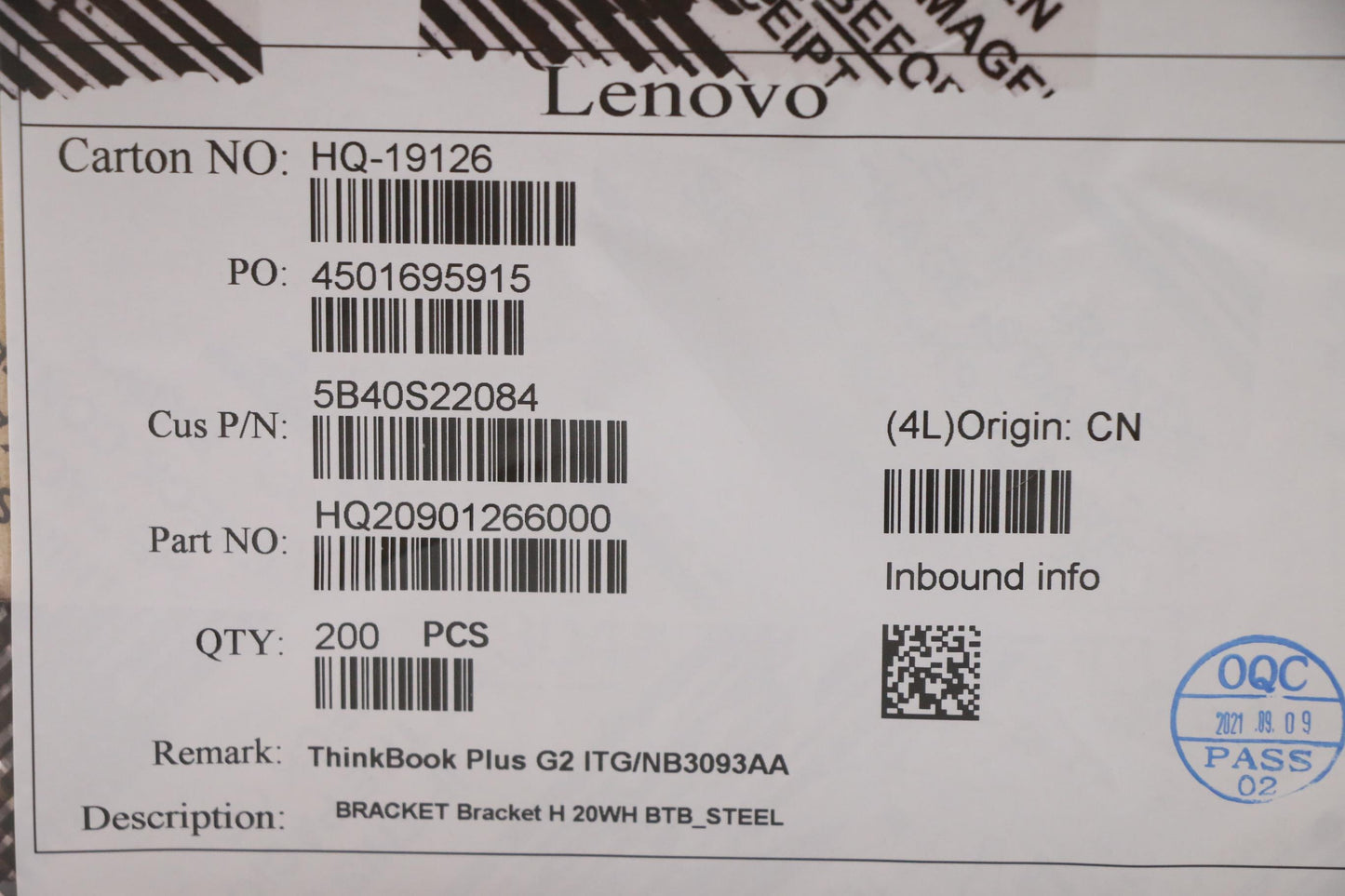 Lenovo Bracket Bracket H 20Wh Btb_Ste - 5B40S22084