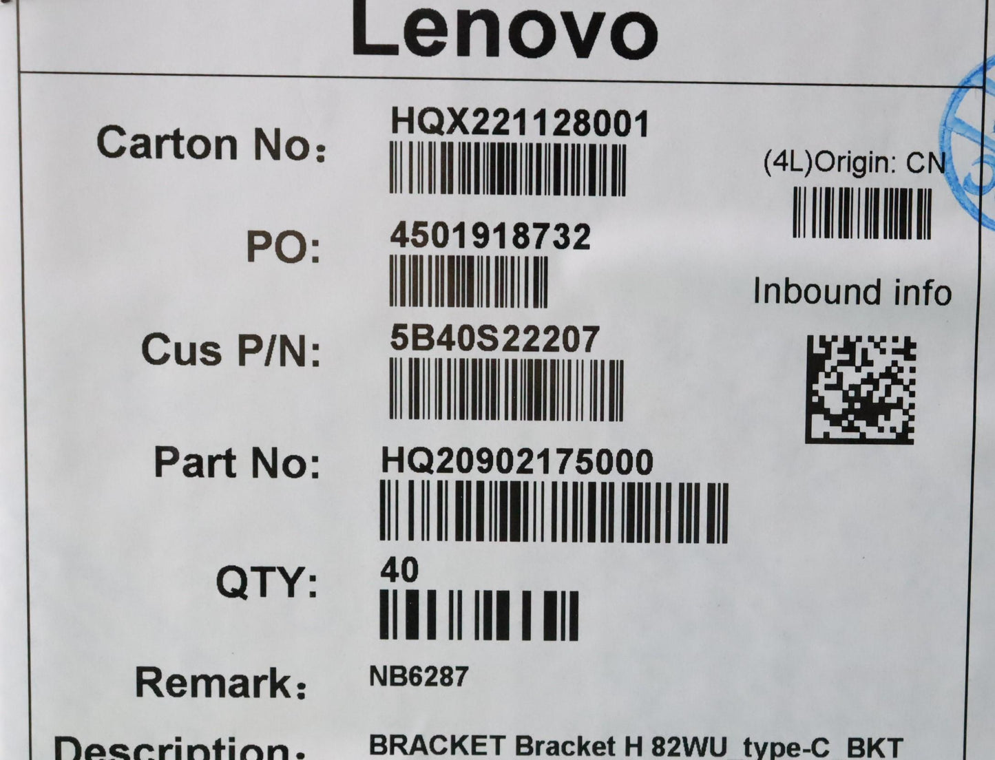 Lenovo Bracket Bracket H 82Wu_Type-C_ - 5B40S22207