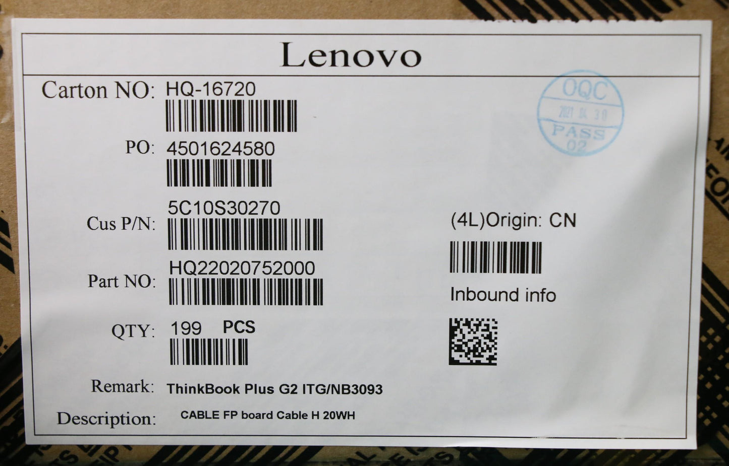 Lenovo Cable Fp Board Cable H 20Wh - 5C10S30270
