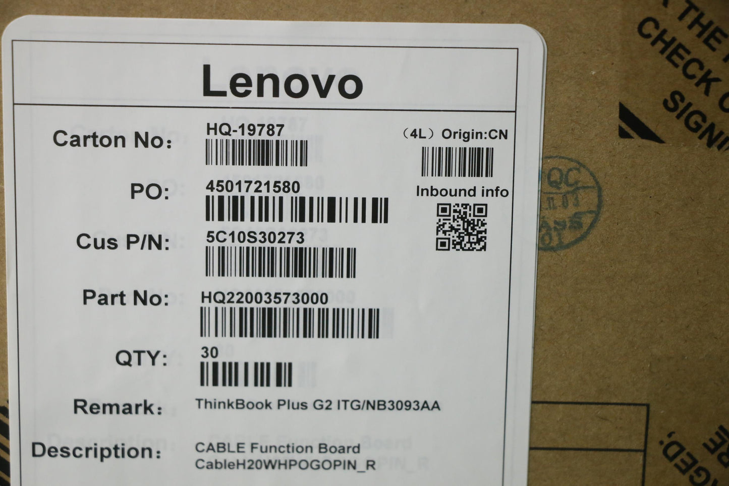 Lenovo Cable Function Board Cableh20W - 5C10S30273