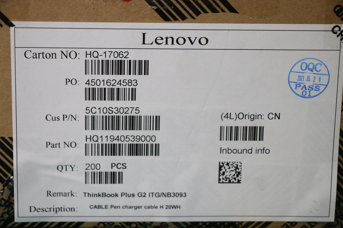 Lenovo Cable Pen Charger Cable H 20Wh - 5C10S30275