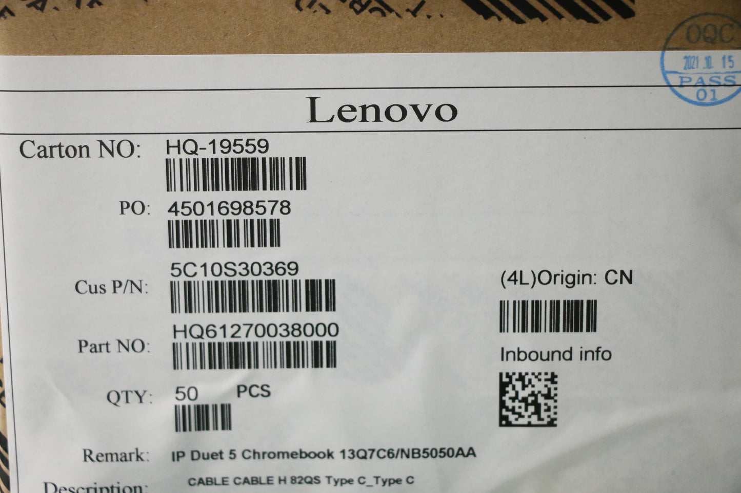Lenovo Cable Cable H 82Qs Type C_Type - 5C10S30369