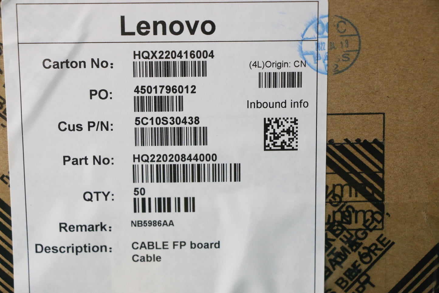 Lenovo Cable Fp Board Cable - 5C10S30438