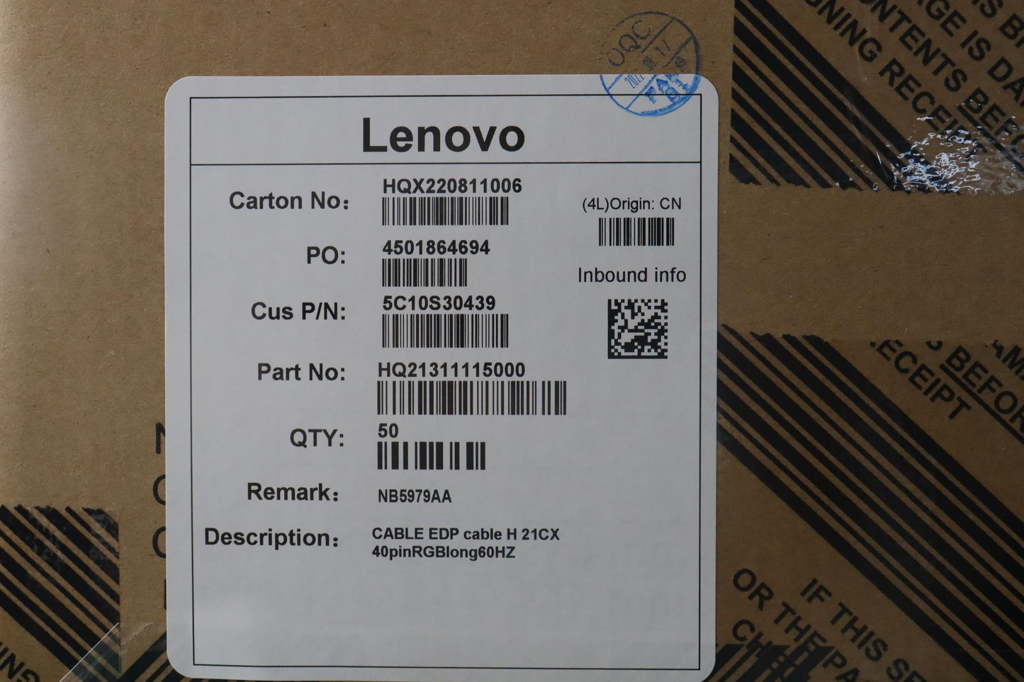 Lenovo Cable Edp Cable H 21Cx 40Pinrg - 5C10S30439
