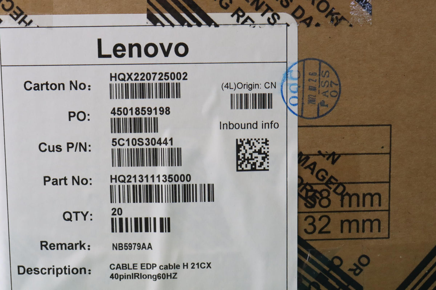 Lenovo Cable Edp Cable H 21Cx 40Pinir - 5C10S30441