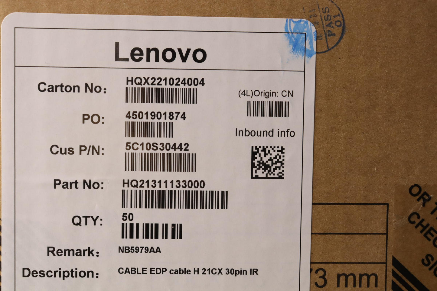 Lenovo Cable Edp Cable H 21Cx 30Pin I - 5C10S30442