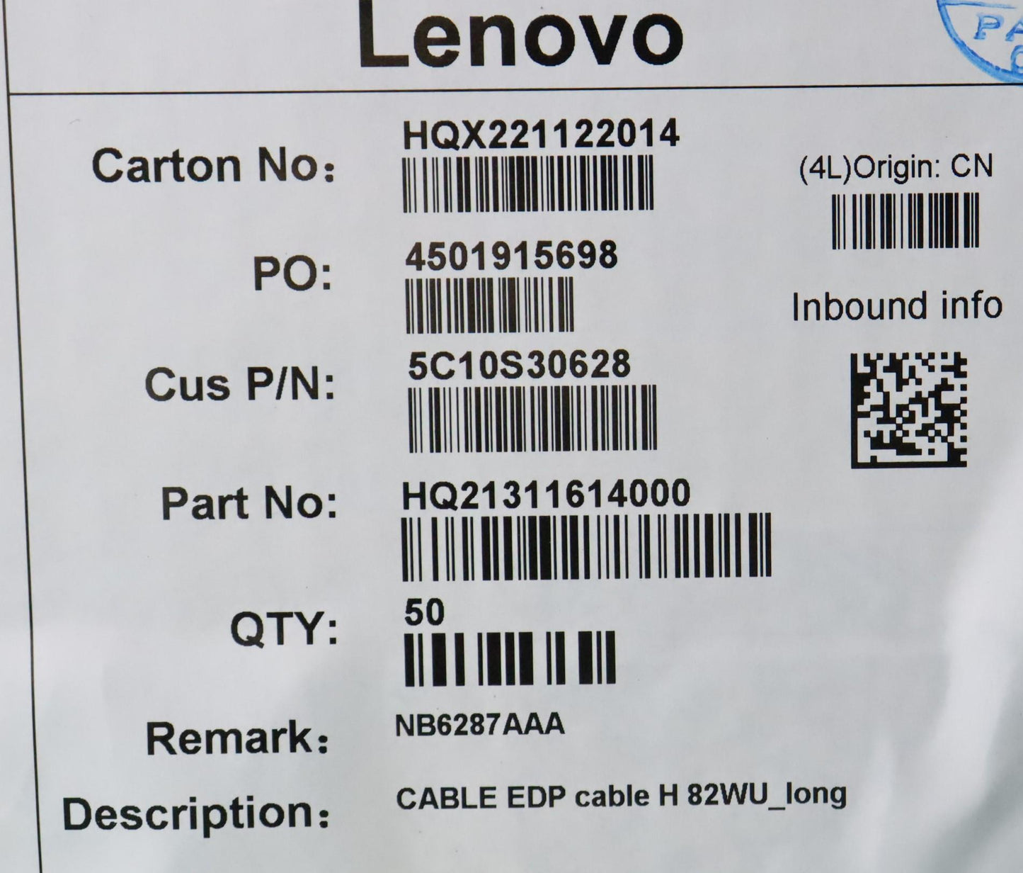 Lenovo Cable Edp Cable H 82Wu_Long - 5C10S30628