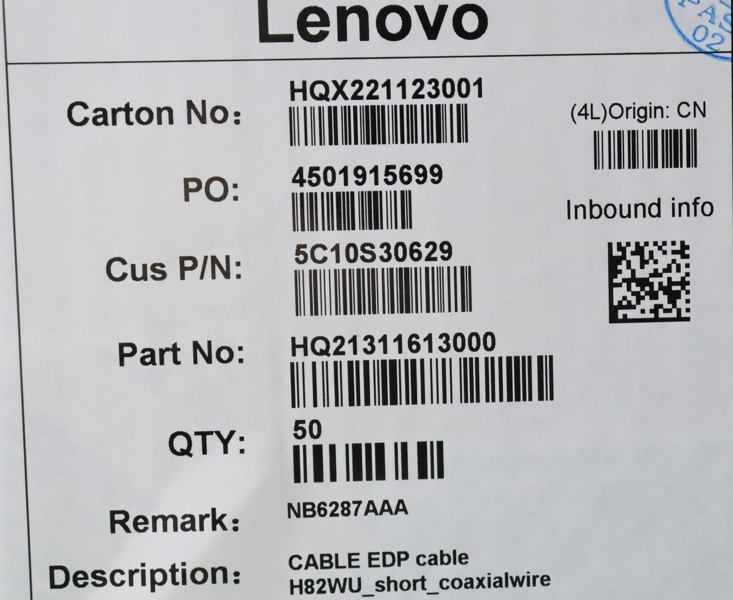Lenovo Cable Edp Cable H82Wu_Short_Co - 5C10S30629