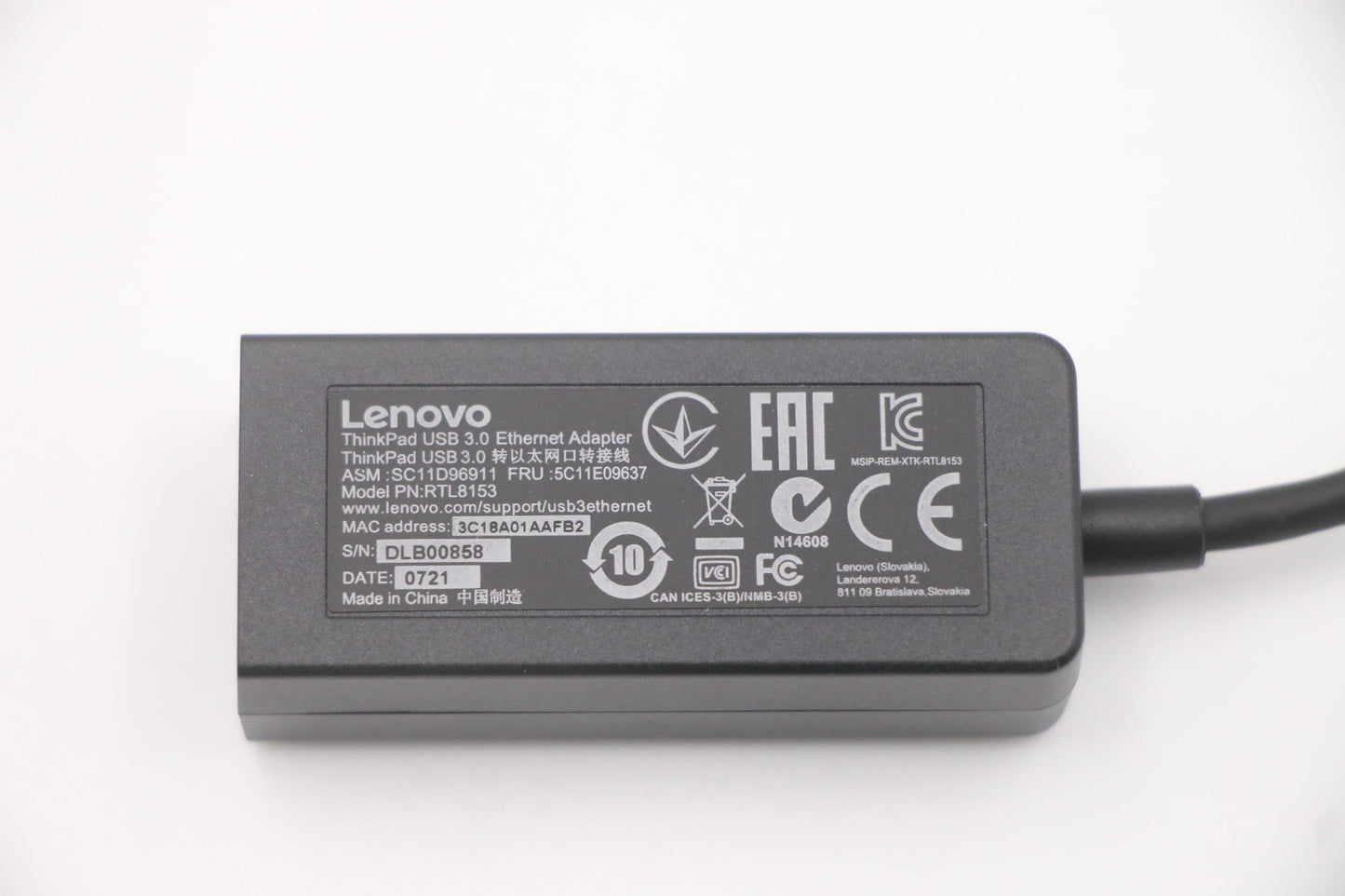 Lenovo Cable Usb 3.0 To Ethernet For - 5C11E09637