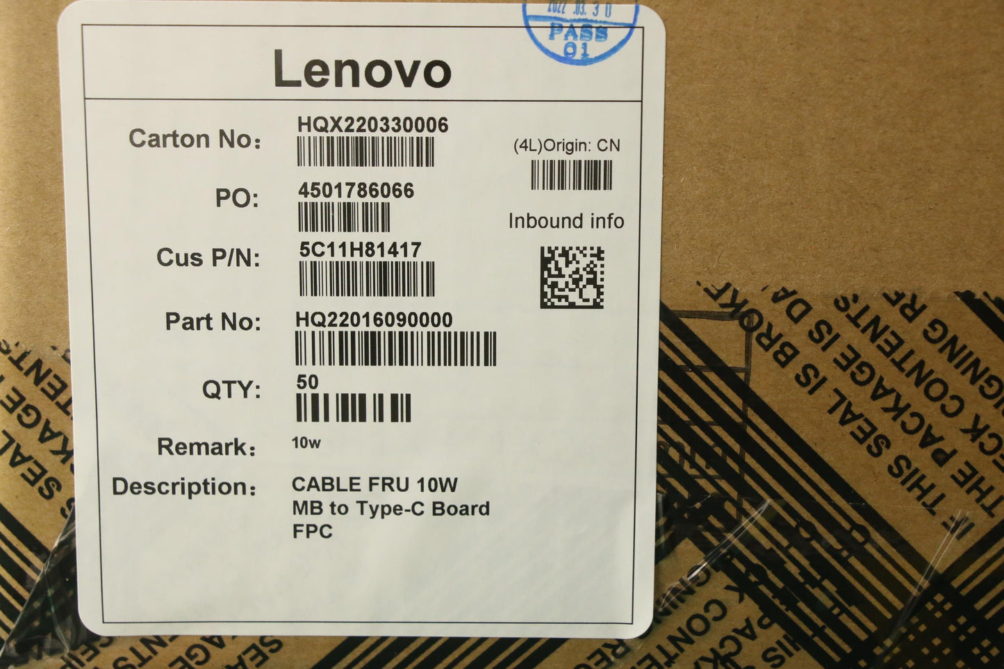 Lenovo Cable Fru 10W Mb To Type-C Boa - 5C11H81417