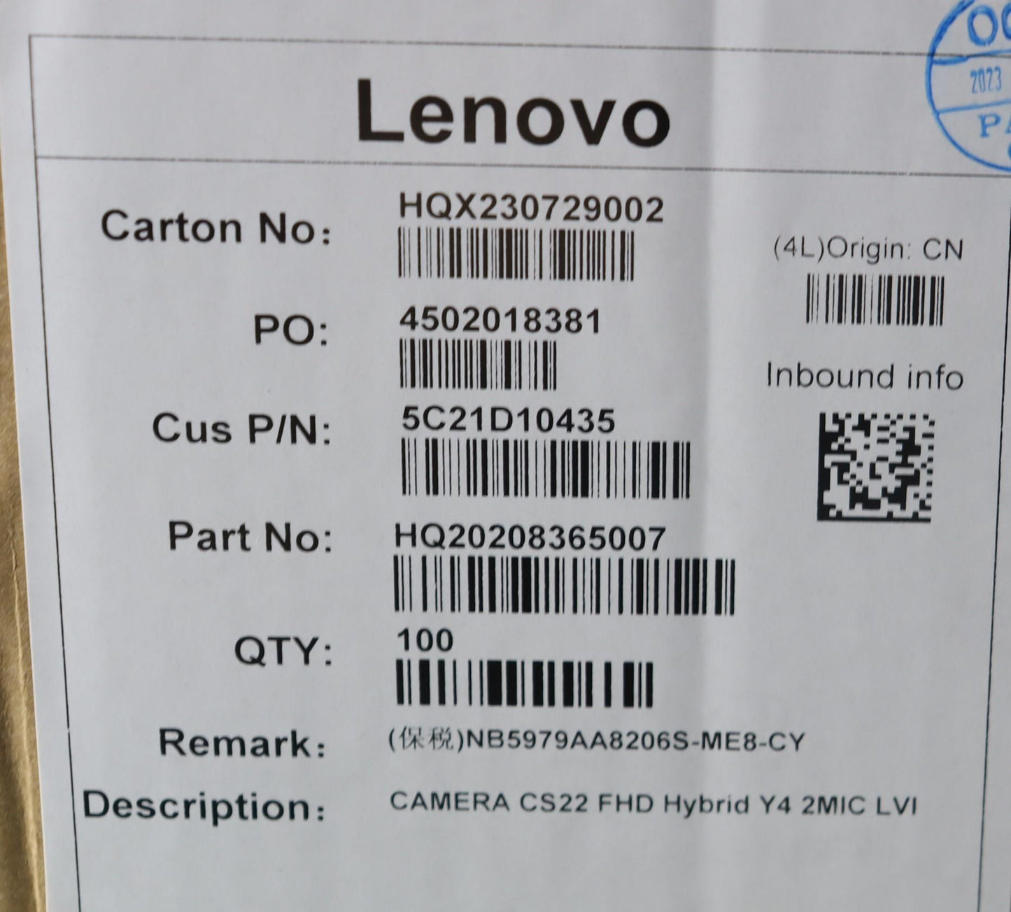 Lenovo Camera Cs22 Fhd Hybrid Y4 2Mic - 5C21D10435