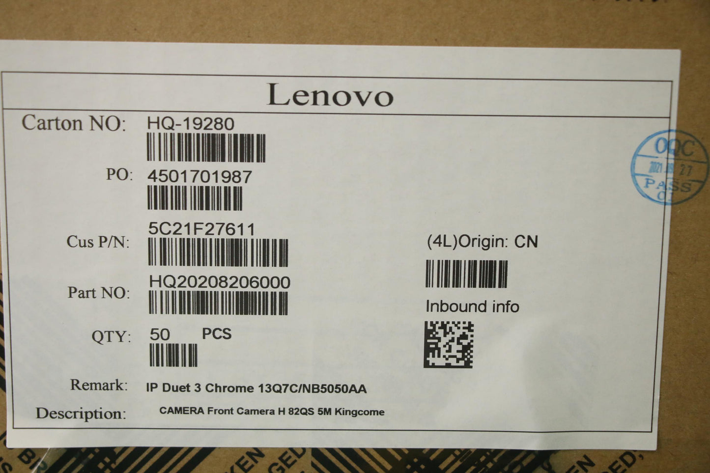 Lenovo Camera Front Camera H 82Qs 5M - 5C21F27611